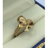 9CT Yellow Gold Skull Ring, size T and weight 2.6g approx
