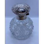 Cut Glass Scent Bottle with Silver Top, weight 315g and 10cm tall