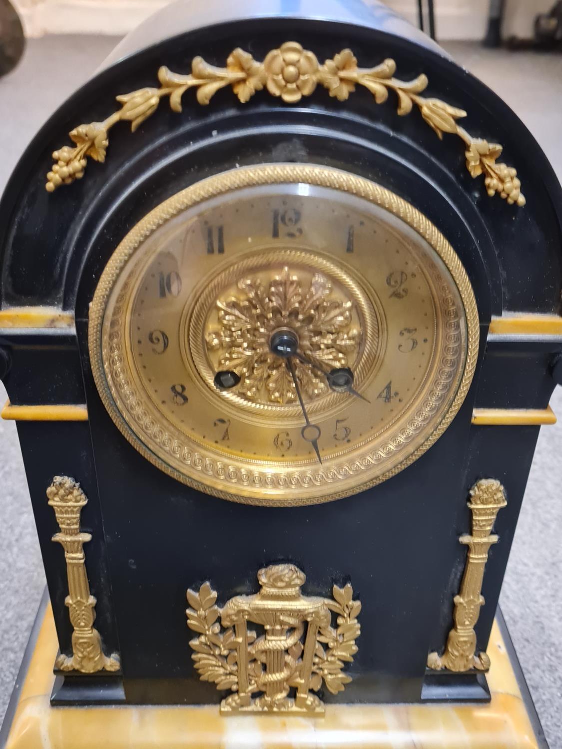 French Empire style black stone gilded Clock, 24x35x15cm - Image 2 of 11