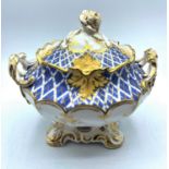 H & R Daniel twin handled Sugar Box with Lid (pattern no 6333) unusual Slanting Rose on lid, 15cm