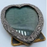 Antique Silver Heart shaped Photo Frame with leather back stand, 16cm x 12cm approx.