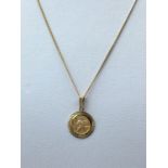9ct St Christopher Pendant on a 9ct Necklace, weight 2.4g and 40cm long chain