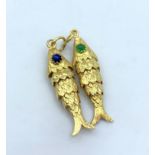 18K Yellow Gold double Fish Pendants, weight 14g and 4cm long approx