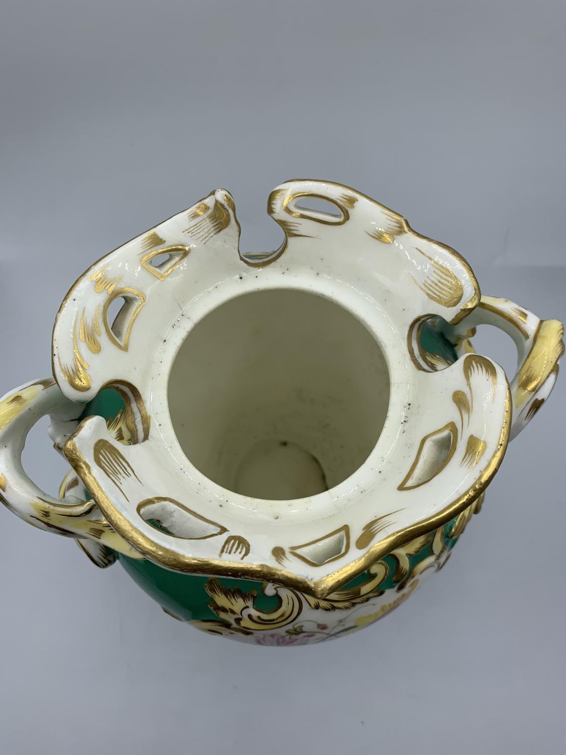 Green Baroque style Vase with Floral print and handles, circa 1880, 23cm tall - Image 5 of 7