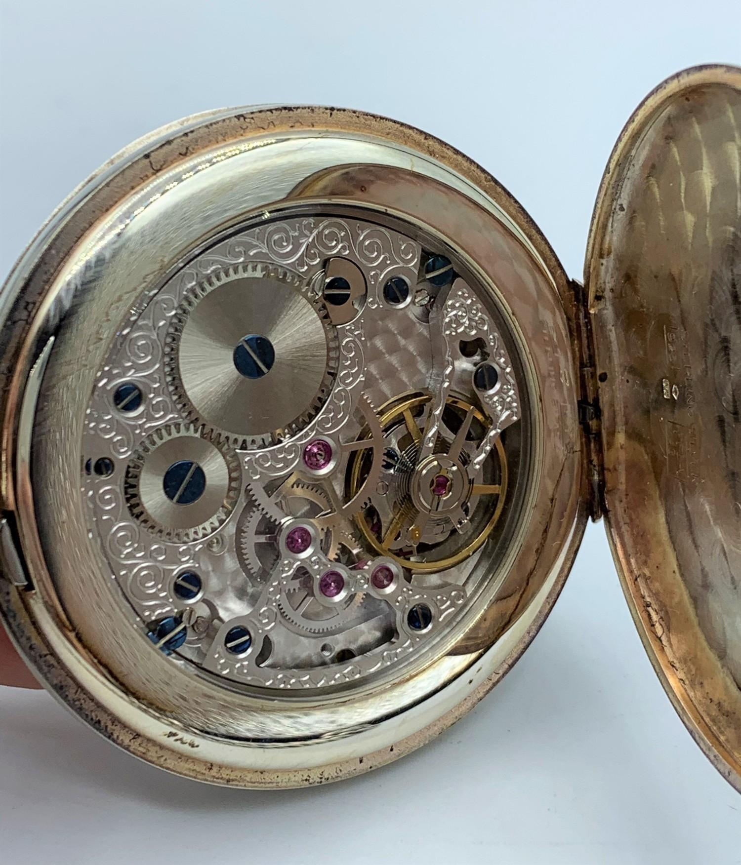 Jaquet Girard Geneve Silver Hunter Pocket Watch with Chains, 17 Jewels Incabloc in working order. - Image 6 of 9