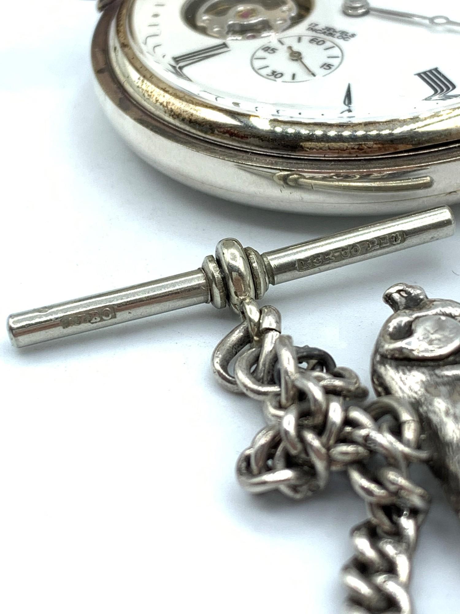 Jaquet Girard Geneve Silver Hunter Pocket Watch with Chains, 17 Jewels Incabloc in working order. - Image 8 of 9