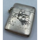 Vintage Vesta with Horse Racing scene in relief to both sides, late 19th century early 20th century,