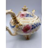 H&R Daniel Fine Teapot and cover of 'Second Gadroon' Shape, painted with pink roses and bluebells in