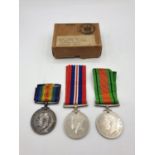 3x War Medals, a 1914-18 Service Medals, a 1939-45 Service Medal and the Defence Medal 1939-45 in