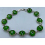 Silver Mati Nazar Bracelet with green stones, traditionally worn to ward off the evil eye, marked