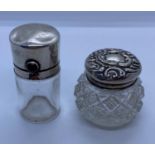 2x Antique Silver Top glass Scent Bottles Hallmarked Birmingham 1899 and 1990 (2)