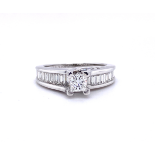 14K White Gold Ring with 1.39ct Diamonds (Princess and Round Brilliant Sand Baguettes, F-G VS-SI),