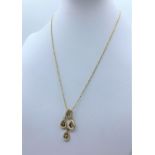 Diamond Drop Pendant in 18K Gold on a 9K Gold Chain, weight 3.1g and 36cm long chain