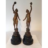 Vintage Pair of Art deco Spelter Figures, 35cm tall with base approx (2)