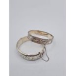 2x Vintage Silver Bangle with full Hallmarks inside bands, total weight 56.37g and 6-7cm diameter