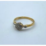 Vintage Diamond Floral Ring set in Platinum and 18CT yellow Gold, size M and weight 2.35g approx