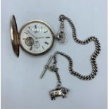 Jaquet Girard Geneve Silver Hunter Pocket Watch with Chains, 17 Jewels Incabloc in working order.