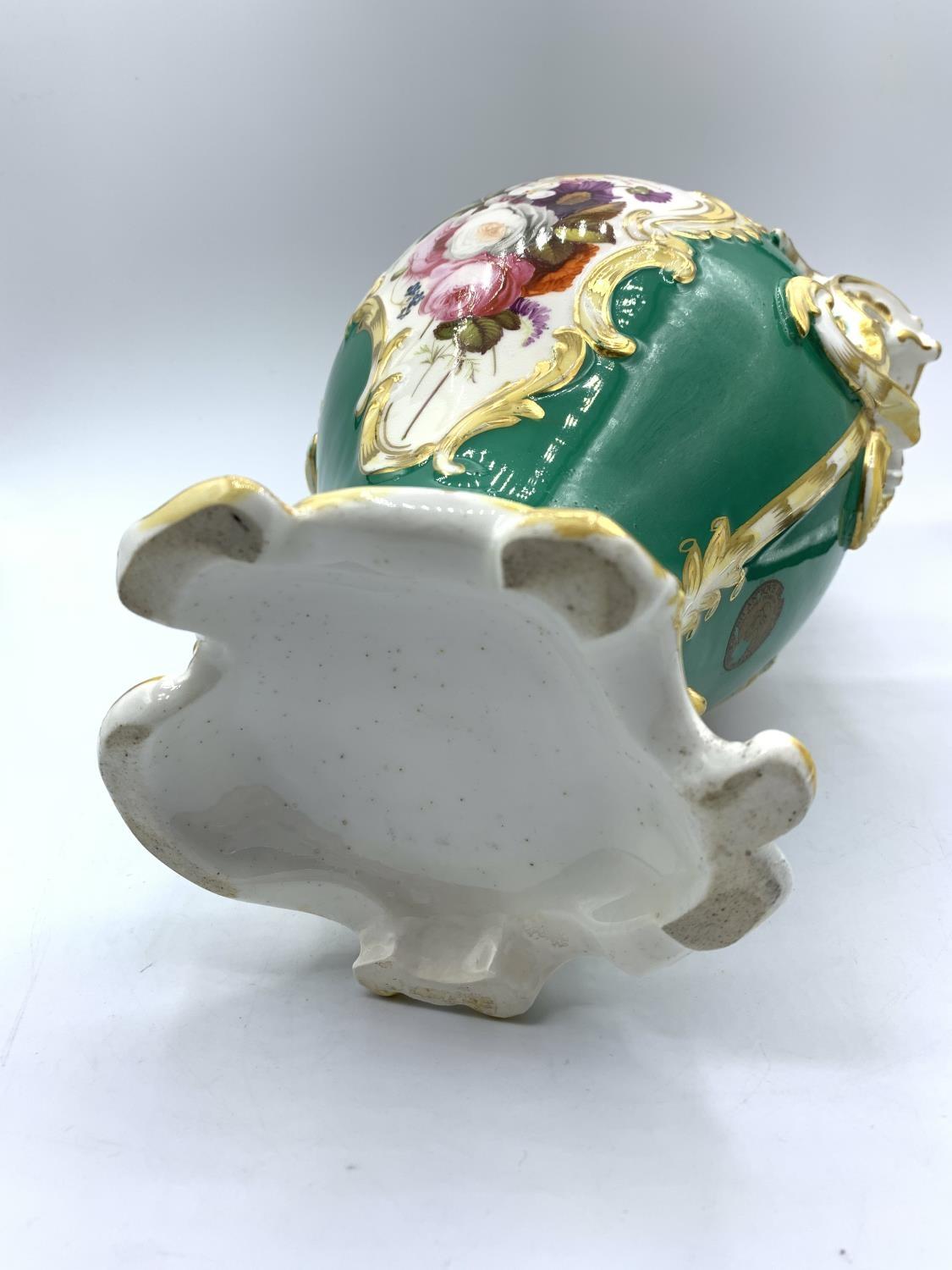 Green Baroque style Vase with Floral print and handles, circa 1880, 23cm tall - Image 6 of 7