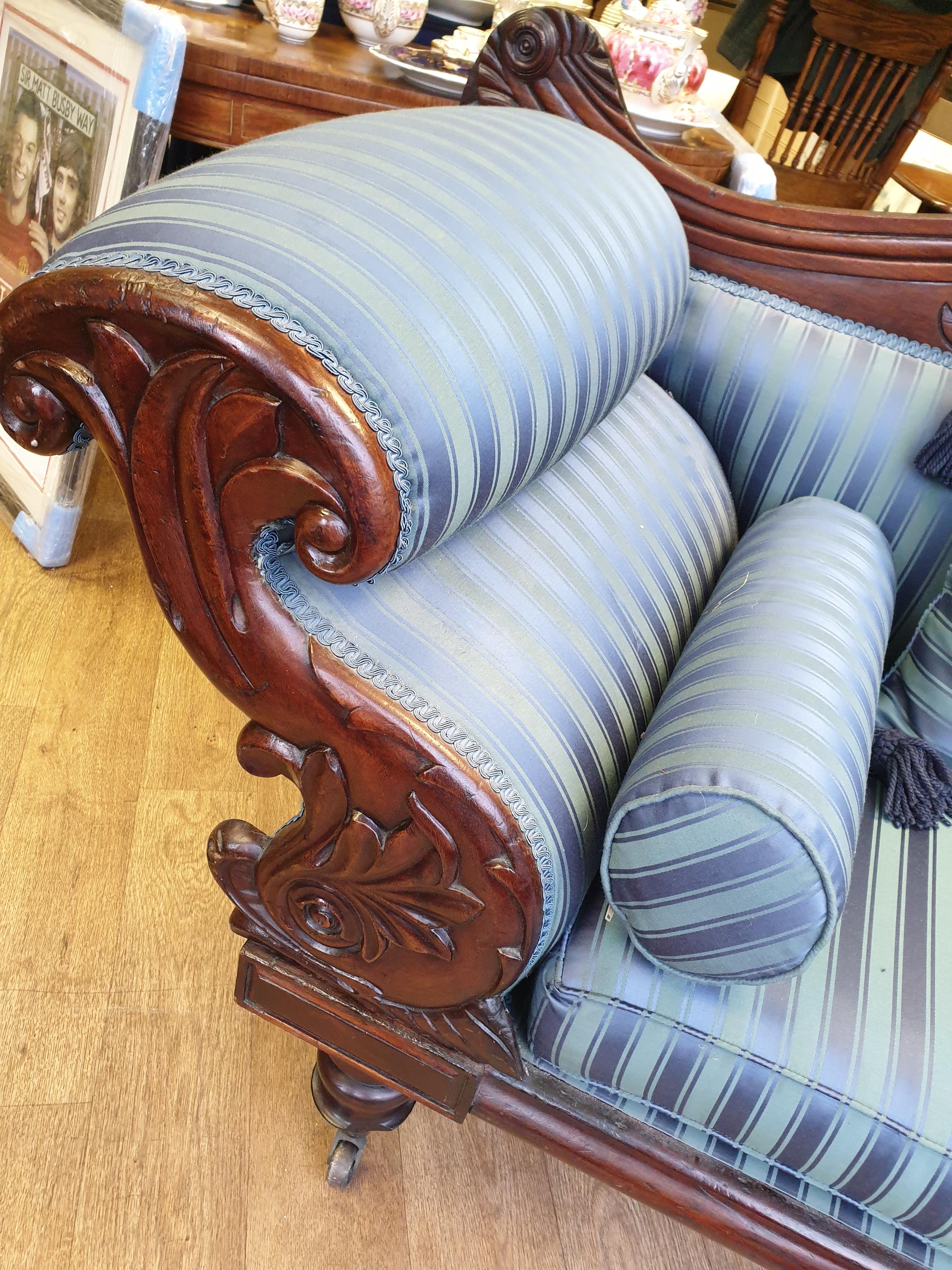 Victorian Handmade Sofa on Casters, been sympathetically restored with a blue satin stripe finish, - Image 13 of 16