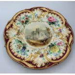 H&R Daniel Ornate Plate showing 'Melrose Abbey' in the centre surrounded by a floral border 24cm