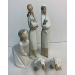 5 LLadro figures, 2 are 27cms tall, young girl in nightgown 18cms tall & 2 geese 8cms tall.