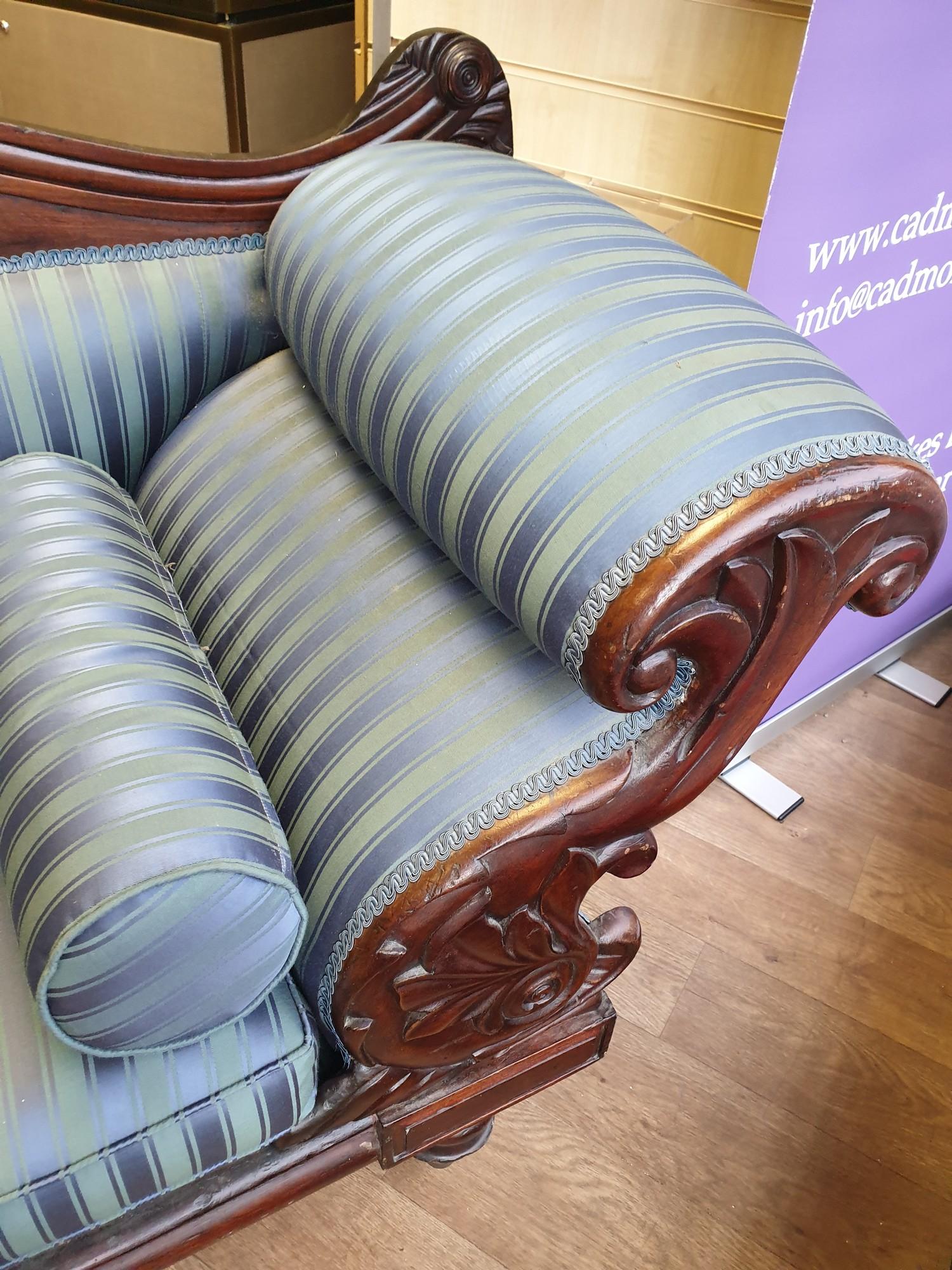 Victorian Handmade Sofa on Casters, been sympathetically restored with a blue satin stripe finish, - Image 5 of 16