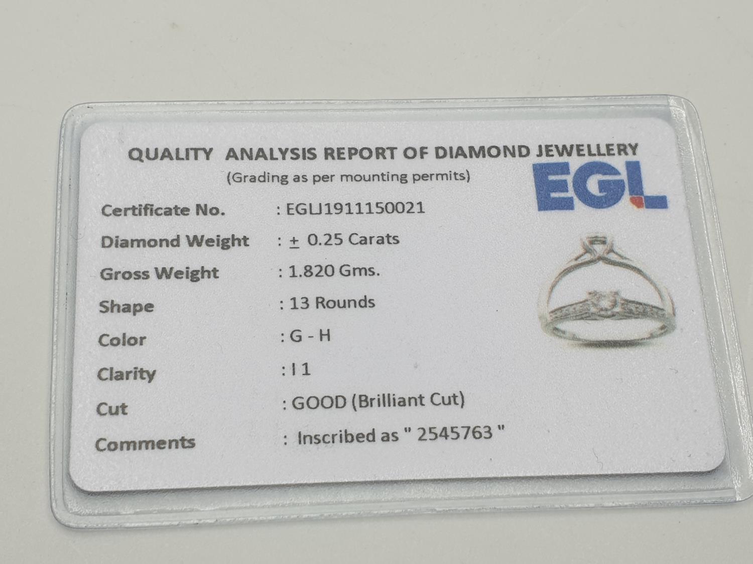 9ct White Gold Diamond Solitaire ring with diamond set shoulders, EGL Cert 0.25ct diamonds, weight - Image 5 of 5