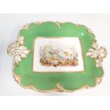 H&R Daniel Rococo scroll shaped Dish in green with some age related wear, pattern no 6399