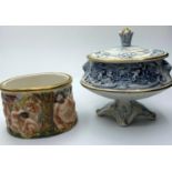 2x examples of Capodimonte China Pots, one with a lid, 7cm and 14cm tall (2)