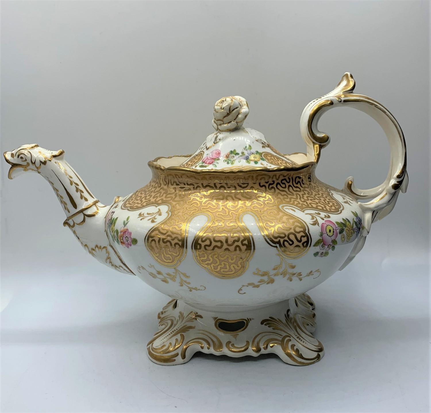 H&R Daniel Ornate Tea pot with dragon head spout and slanting rose on the lid in good condition