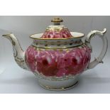 A very early H&R Daniel Teapot with pink floral decoration in good condition