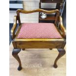 Victorian Piano Stool with lifting seat, one cushion stud missing, W44CM X H68CM