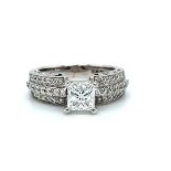 18K White Gold Diamond Ring (1cts Princess cut D/VS1, GIA Certified) size I1/2 and weight 6.26g