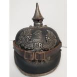 WW1 Prussian 1915 Issue Pickelhaube. Nice markings for a Field Artillery unit then later re-issued