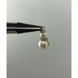 14K White gold Snowman Pendant with diamonds and white Freshwater Pearls (18.5mm and 6mm each),