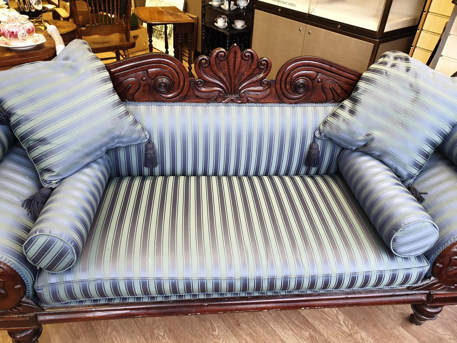 Victorian Handmade Sofa on Casters, been sympathetically restored with a blue satin stripe finish, - Image 2 of 16