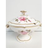 H&R Daniel first Gadroon shape Lidded Bowl with floral decoration, a few small chips on inside rim