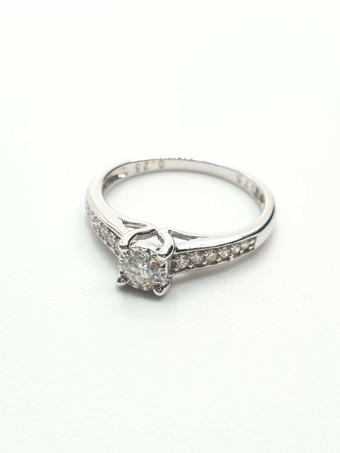 9ct White Gold Diamond Solitaire ring with diamond set shoulders, EGL Cert 0.25ct diamonds, weight