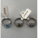 Selection of 3x Silver Rings with various stones (3)