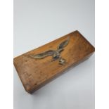 WW2 German Teak box with Luftwaffe Eagle. Pencilled date inside 1929. (once contained gramophone