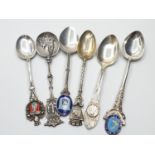 6x interesting Silver Souvenir Spoons, some antique and some Vintage, weight 80g (6)