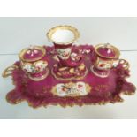 H&R Daniel Maroon Floral Comport circa 1825, hairline crack on base and a small chip on one pot base