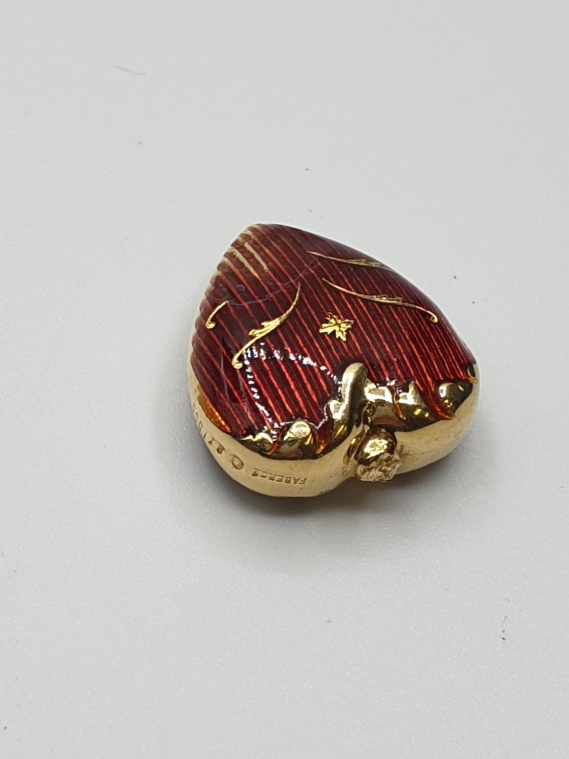 A Rare Faberge Limited Edition Gold and Red Guilloche Enamel heart Pendant, clear marking for - Image 2 of 4