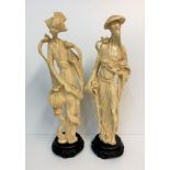 Pair of Chinese Resin Figurines of a 'Birdman and wife', 44cm tall (2)