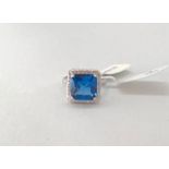 Silver Blue CZ Cluster Ring (stone 11x11mm), size P and weight 6.1g