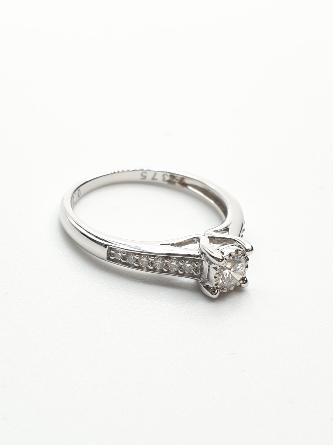 9ct White Gold Diamond Solitaire ring with diamond set shoulders, EGL Cert 0.25ct diamonds, weight - Image 3 of 5