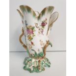 H&R Daniel snake handled Vase Floral Baroque style circa 1825 in good condition , 17.5cm tall