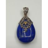 Silver and Sodalite Pendant having a large Pear shaped Royal blue Sodalite stone in a typical Indian