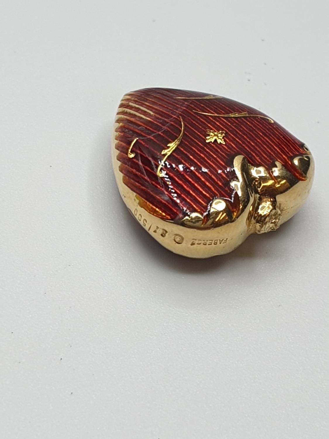 A Rare Faberge Limited Edition Gold and Red Guilloche Enamel heart Pendant, clear marking for - Image 3 of 4