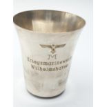 WW2 Kriegsmarine Engraved Silver Plated Beaker dedicated to the Wilhelmshaven Dock Yard